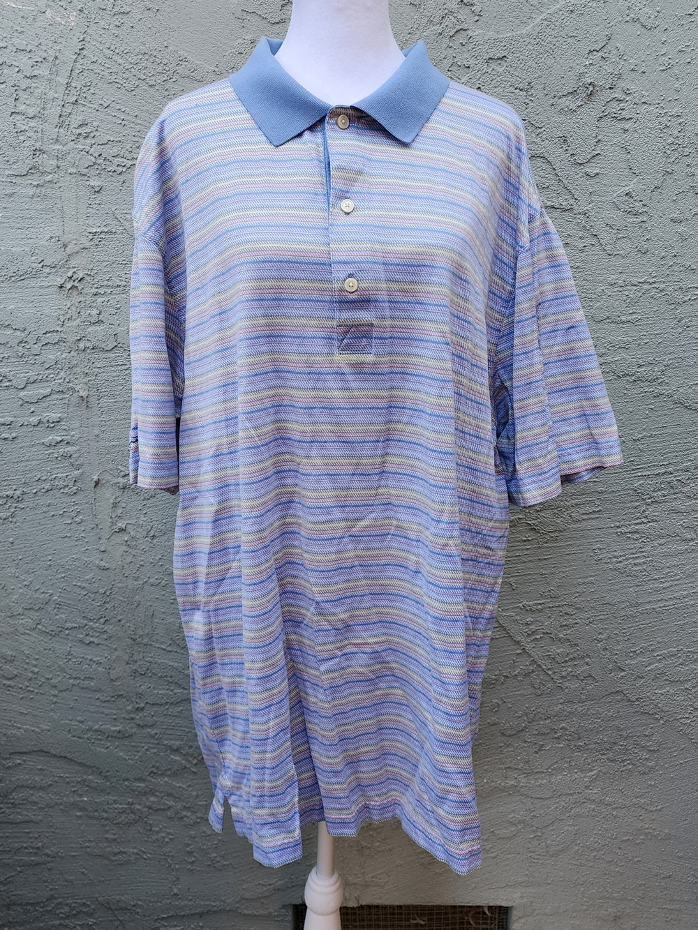 Greg Norman Men's XXL ML75 Striped Golf Polo Shirt Pastel Blue Purple Shark